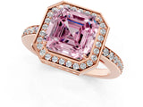 Rose gold Fancy Pink Asscher  Halo Pave Band Solitaire Ring with Prong Setting_48