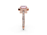 Rose gold Fancy Pink Asscher  Halo Pave Band Solitaire Ring with Prong Setting_49