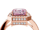 Rose gold Fancy Pink Asscher  Halo Pave Band Solitaire Ring with Prong Setting_51