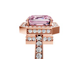 Rose gold Fancy Pink Asscher  Halo Pave Band Solitaire Ring with Prong Setting_52