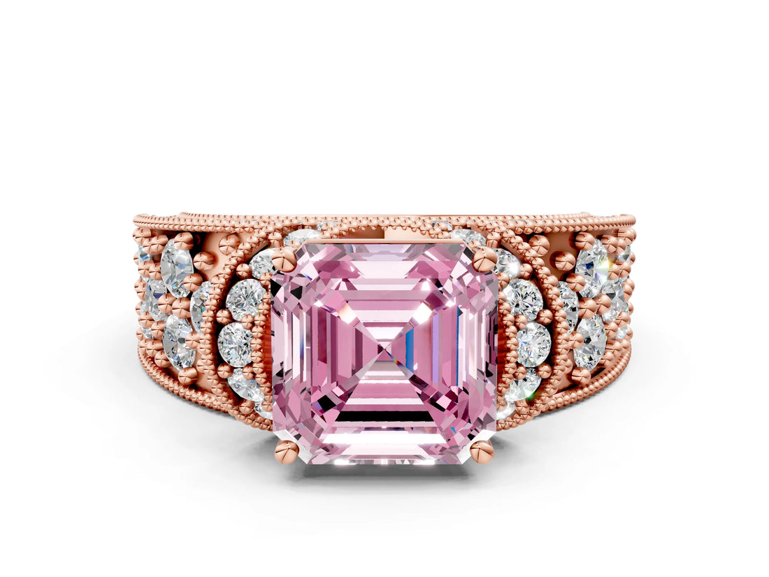 Rose gold Fancy Pink Asscher  Halo Pave Diamond Engagement Ring with Milgrain Detailing_46
