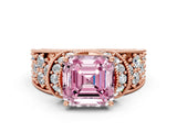 Rose gold Fancy Pink Asscher  Halo Pave Diamond Engagement Ring with Milgrain Detailing_46