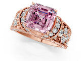 Rose gold Fancy Pink Asscher  Halo Pave Diamond Engagement Ring with Milgrain Detailing_47