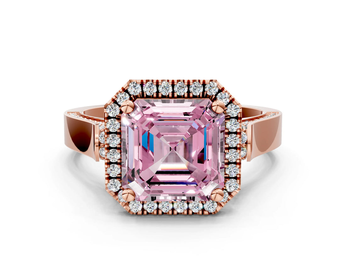 Rose gold Fancy Pink Asscher  Halo Pave Split Shank Prong Setting Ring_26