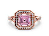 Rose gold Fancy Pink Asscher  Halo Round Diamond Milgrain Pave Engagement Ring_3