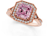 Rose gold Fancy Pink Asscher  Halo Round Diamond Milgrain Pave Engagement Ring_4