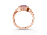 Rose gold Fancy Pink Asscher  Halo Round Diamond Milgrain Pave Engagement Ring_6