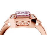 Rose gold Fancy Pink Asscher  Halo Round Diamond Milgrain Pave Engagement Ring_7