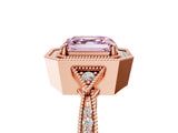 Rose gold Fancy Pink Asscher  Halo Round Diamond Milgrain Pave Engagement Ring_8