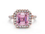Rose gold Fancy Pink Asscher  Halo Round Diamond Pavé Band Four-Prong Ring_3