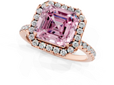 Rose gold Fancy Pink Asscher  Halo Round Diamond Pavé Band Four-Prong Ring_4