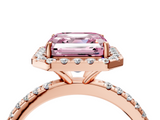 Rose gold Fancy Pink Asscher  Halo Round Diamond Pavé Band Four-Prong Ring_7