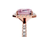 Rose gold Fancy Pink Asscher  Halo Round Diamond Pavé Band Four-Prong Ring_8