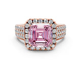Rose gold Fancy Pink Asscher  Halo Round Diamond Pave Band with Prong Setting 1