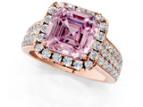 Rose gold Fancy Pink Asscher  Halo Round Diamond Pave Band with Prong Setting 2