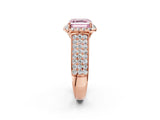 Rose gold Fancy Pink Asscher  Halo Round Diamond Pave Band with Prong Setting 3