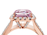 Rose gold Fancy Pink Asscher  Halo Round Diamond Pave Band with Prong Setting 5