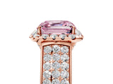 Rose gold Fancy Pink Asscher  Halo Round Diamond Pave Band with Prong Setting