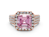 Rose gold Fancy Pink Asscher  Halo Round Diamond Pave Band with Prong Setting_12