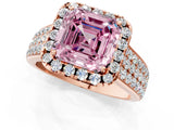 Rose gold Fancy Pink Asscher  Halo Round Diamond Pave Band with Prong Setting_13