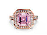 Rose gold Fancy Pink Asscher  Halo Solitaire Diamond Ring with Pave Band and Bezel Setting_46