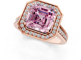 Rose gold Fancy Pink Asscher  Halo Solitaire Diamond Ring with Pave Band and Bezel Setting_47