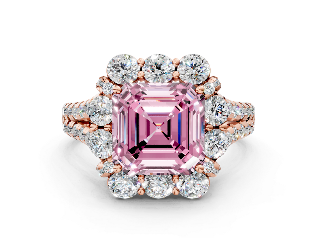 Rose gold Fancy Pink Asscher  Halo Split Shank Diamond Engagement Ring with Pave Band and Four-Prong Setting_16