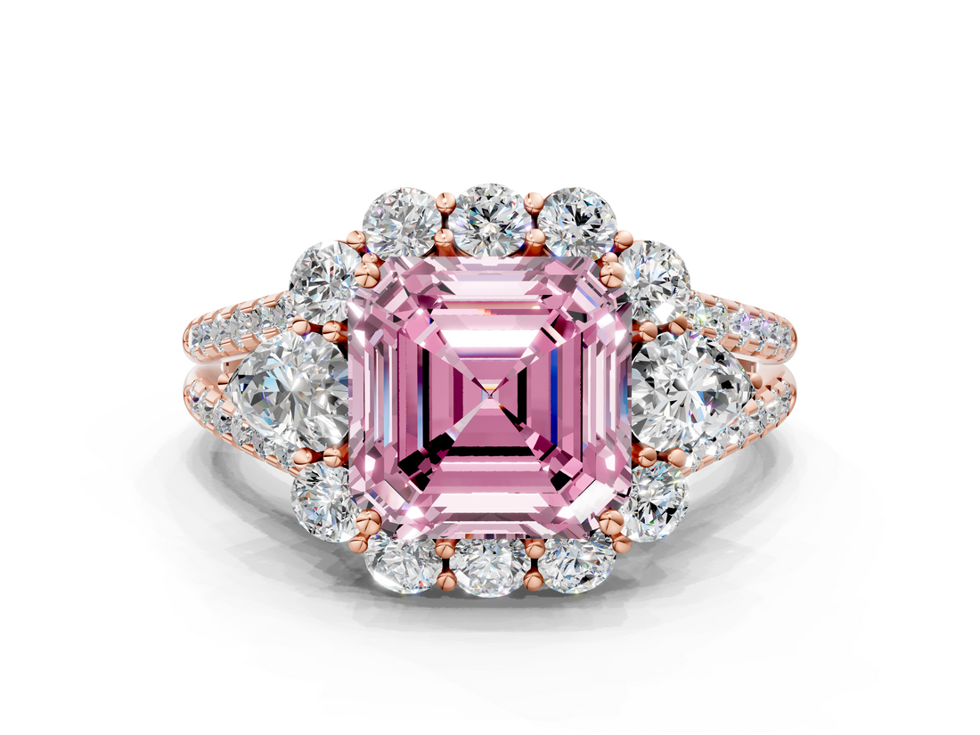 Rose gold Fancy Pink Asscher  Halo Split Shank Diamond Engagement Ring with Prong Setting_17
