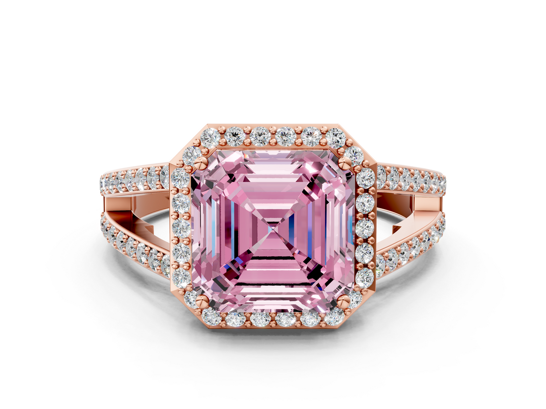 Rose gold Fancy Pink Asscher  Halo Split Shank Diamond Ring with Four-Prong Setting_17