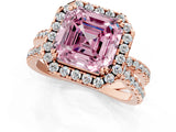 Rose gold Fancy Pink Asscher  Halo Split Shank Diamond Ring with Pavé Setting 1