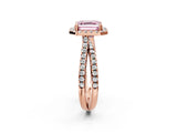 Rose gold Fancy Pink Asscher  Halo Split Shank Diamond Ring with Pavé Setting 2