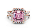 Rose gold Fancy Pink Asscher  Halo Split Shank Diamond Ring with Pavé Setting