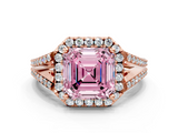 Rose gold Fancy Pink Asscher  Halo Split Shank Diamond Ring with Prong Setting