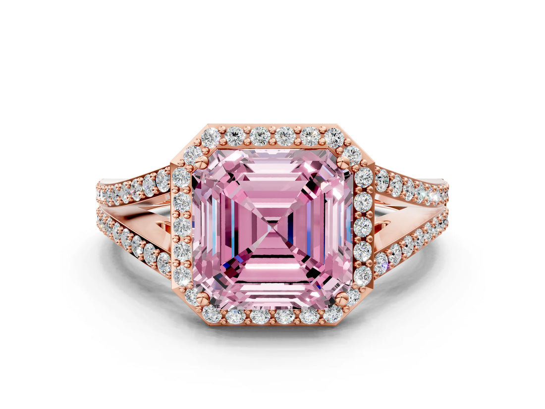 Rose gold Fancy Pink Asscher  Halo Split Shank Pave Diamond Ring with Four-Prong Setting_46