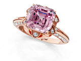 Rose gold Fancy Pink Asscher  Halo Split Shank Pave Diamond Ring with Petal Prong Setting_22