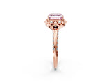 Rose gold Fancy Pink Asscher  Halo Split Shank Pave Diamond Ring with Petal Prong Setting_23