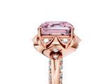 Rose gold Fancy Pink Asscher  Halo Split Shank Pave Diamond Ring with Petal Prong Setting_26