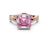 Rose gold Fancy Pink Asscher  Halo Twist Band Solitaire Prong Setting Ring