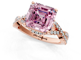 Rose gold Fancy Pink Asscher  Halo Twist Band Solitaire Prong Setting Ring_1