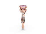 Rose gold Fancy Pink Asscher  Halo Twist Band Solitaire Prong Setting Ring_2