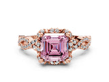 Rose gold Fancy Pink Asscher  Halo Twist Band Solitaire Ring with Six-Prong Setting_31