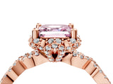 Rose gold Fancy Pink Asscher  Halo Twist Band Solitaire Ring with Six-Prong Setting_35