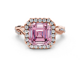 Rose gold Fancy Pink Asscher  Halo Twist Band Solitaire Ring_12