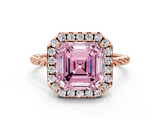 Rose gold Fancy Pink Asscher  Halo Twisted Band Four-Prong Diamond Ring