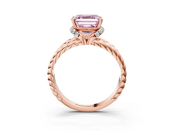Rose Gold Asscher Cut Engagement Ring Setting for Fancy Pink Center with Rope Split Shank