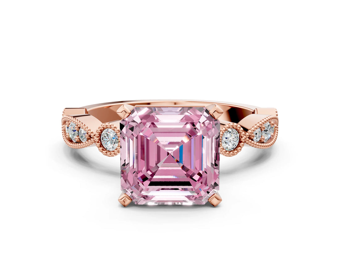 Rose gold Fancy Pink Asscher  Milgrain Bezel Diamond Engagement Ring with Solitaire Prong Setting_29