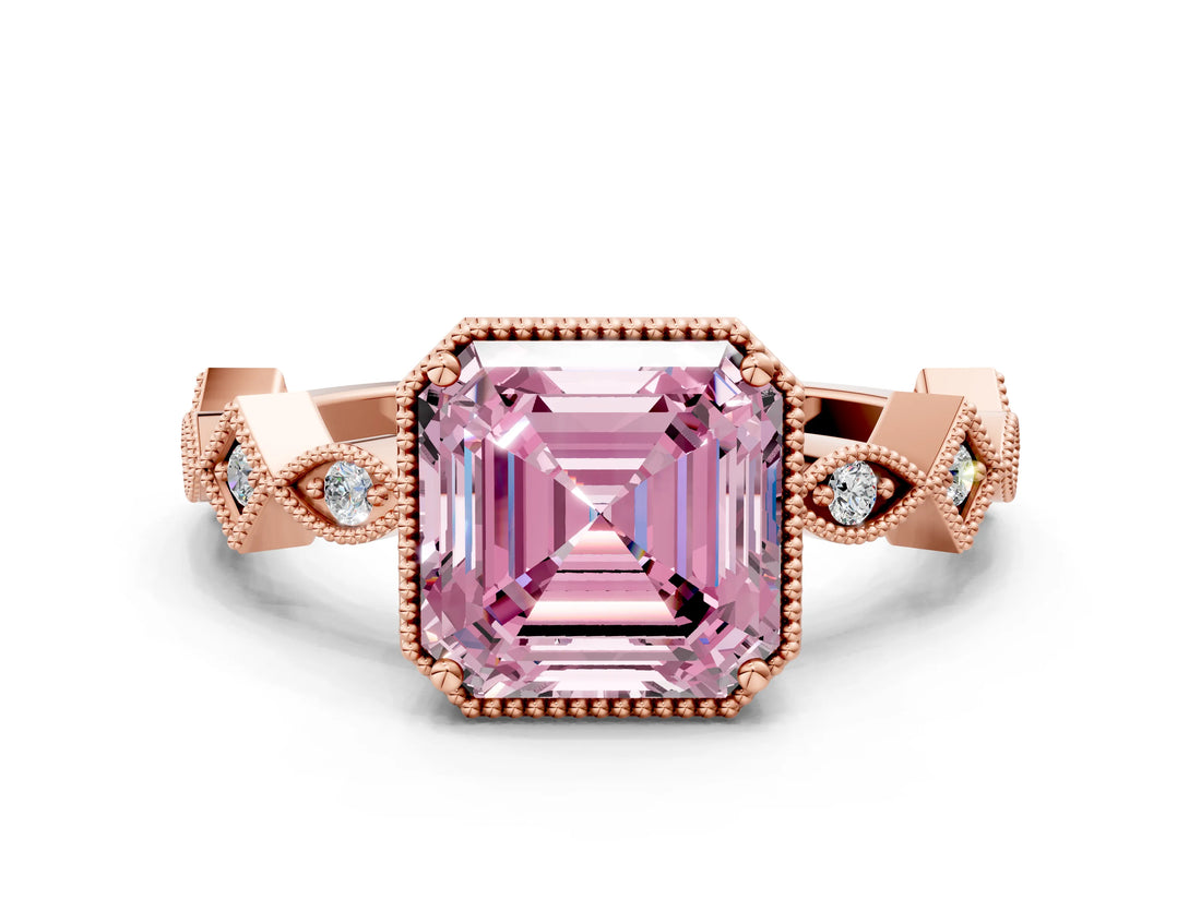 Rose gold Fancy Pink Asscher  Milgrain Marquise Diamond Twist Band Ring_57