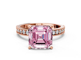 Rose gold Fancy Pink Asscher  Milgrain Pave Diamond Engagement Ring with Four-Prong Setting