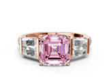 Rose gold Fancy Pink Asscher  Solitaire Baguette Side Stone Channel Set Engagement Ring