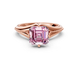 Rose gold Fancy Pink Asscher  Solitaire Beaded Band Six-Prong Setting